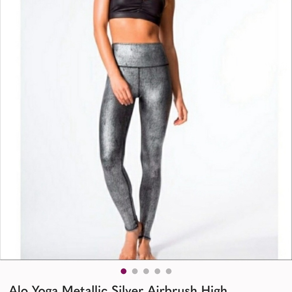 ALO Yoga Metallic Silver High-Rise Leggings Size M NWOT - Picture 3 of 13
